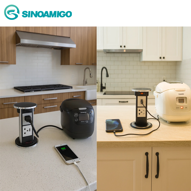 Hộp ổ cắm điện âm bàn bếp Sinoamigo STP-1SW-2 màu vàng - Chính hãng